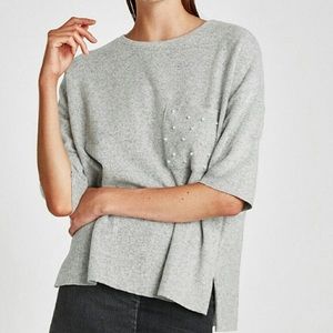 ZARA TRAFALUC Oversized Sweater Shirt With Pearl Pocket